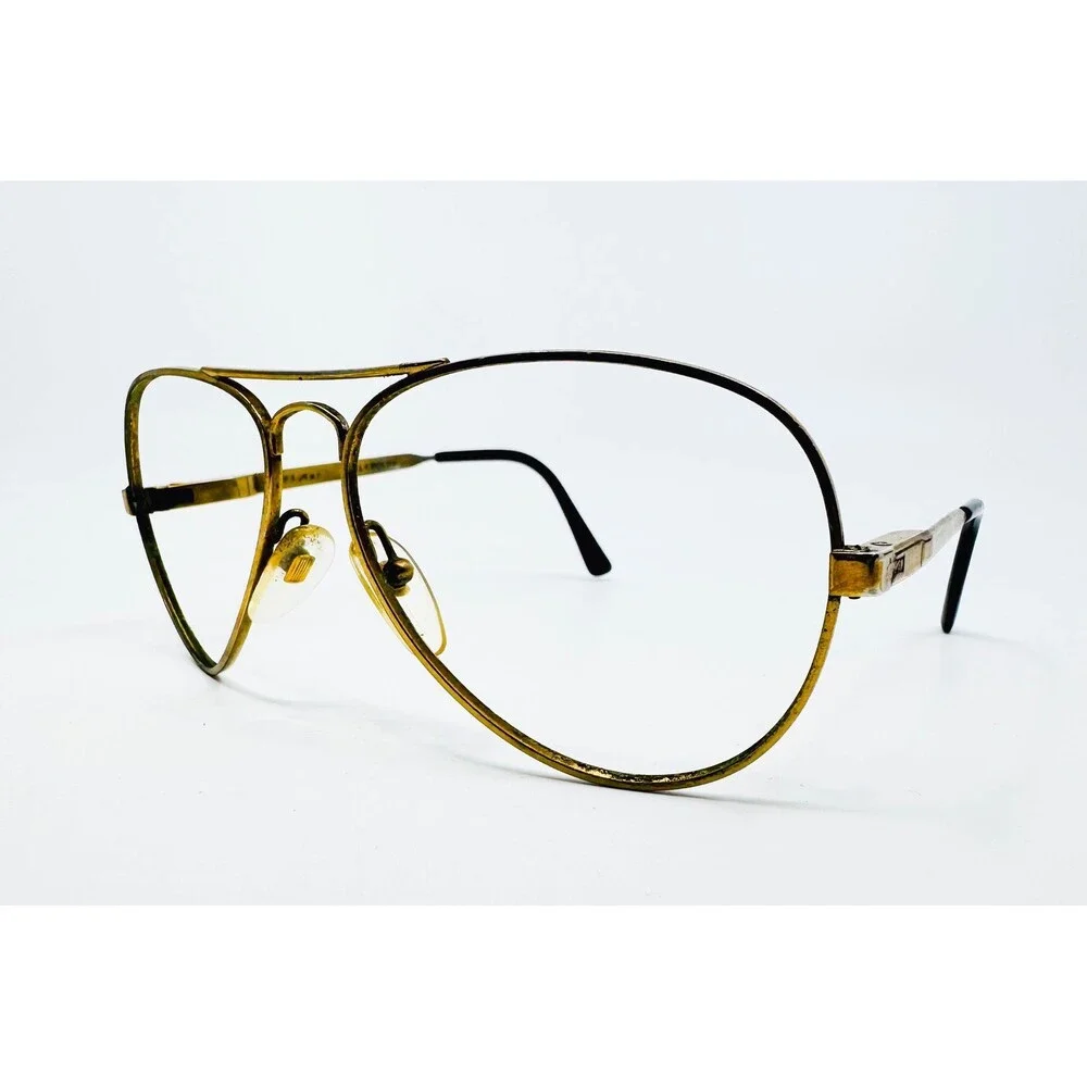 Pilotelex Eyeglass Frames Mens Gold Aviator Double Bridge France 54